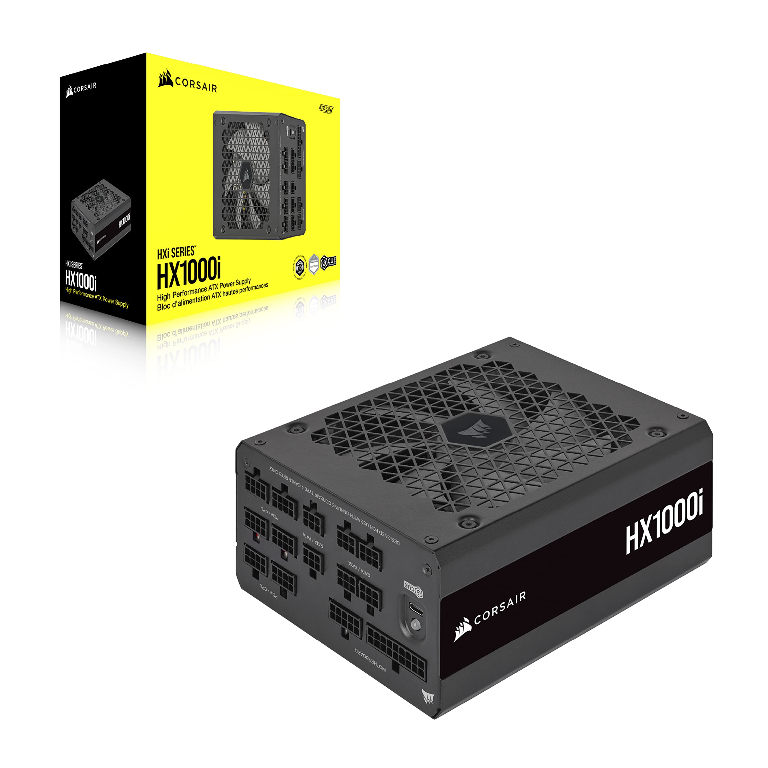 Corsair HX1000i, Vollmodulares, Extrem Geräuscharmes ATX-Netzteil, ATX 3.1 & PCIe 5.1, iCUE Software, 80 Plus Platinum-Effizienz, Schwarz