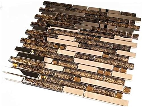 Miniatura 8 de Mosaico de vidrio de diamante de lujo para pared de pared de baño, ducha, cocina, decoración de acento, chimenea (caja de 5 hojas), amarillo dorado