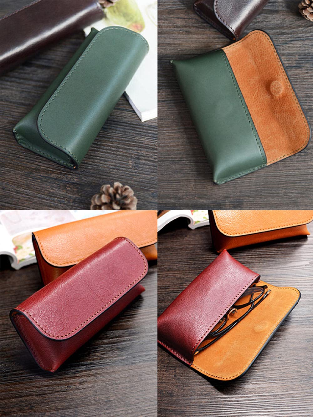 Brillenetui Sonnenbrillen Etui Glasses Case Sunglasses Case Ledergläser Fall, Tragbare Frauen, Rindsleder, Sonnenbrille, Aufbewahrungsbox, Brille Tasche Für Männer-Wachs