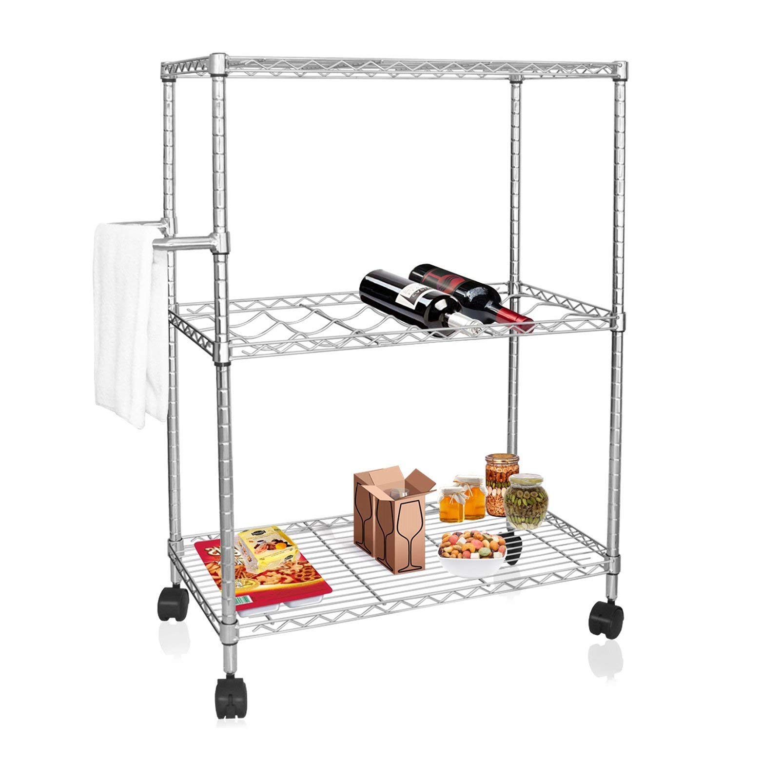 MIADOMODO Carrello da Cucina con Ruote - Legno di Pino, 67x37x84 cm, 3