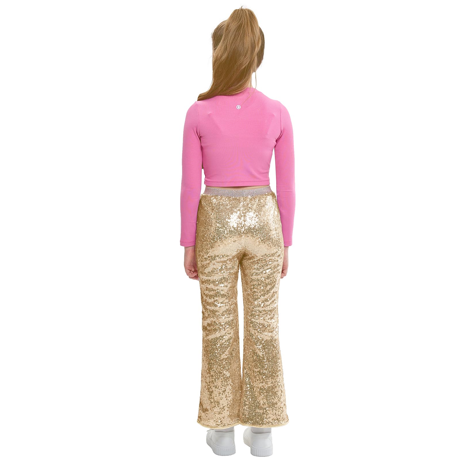 Pantalones de Lentejuelas para Niña, Acampanados Disco Brillantes, Ropa de Fiesta Hip Hop