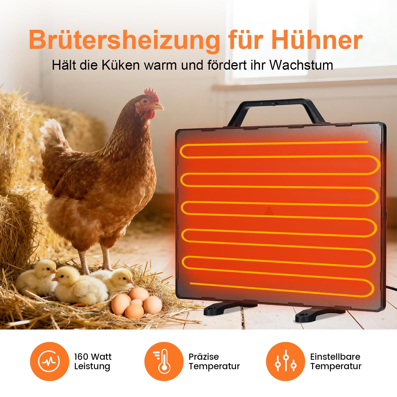 Hühnerstall Heizung,140W Wärmeplatte Hühner, 40X30cm Heizung für Hühnerstall,Hühnerheizplatte mit Halterung für 360 Grad Drehung, geeignet für Bauernhöfe, Hühnerställe, Entenhäuser