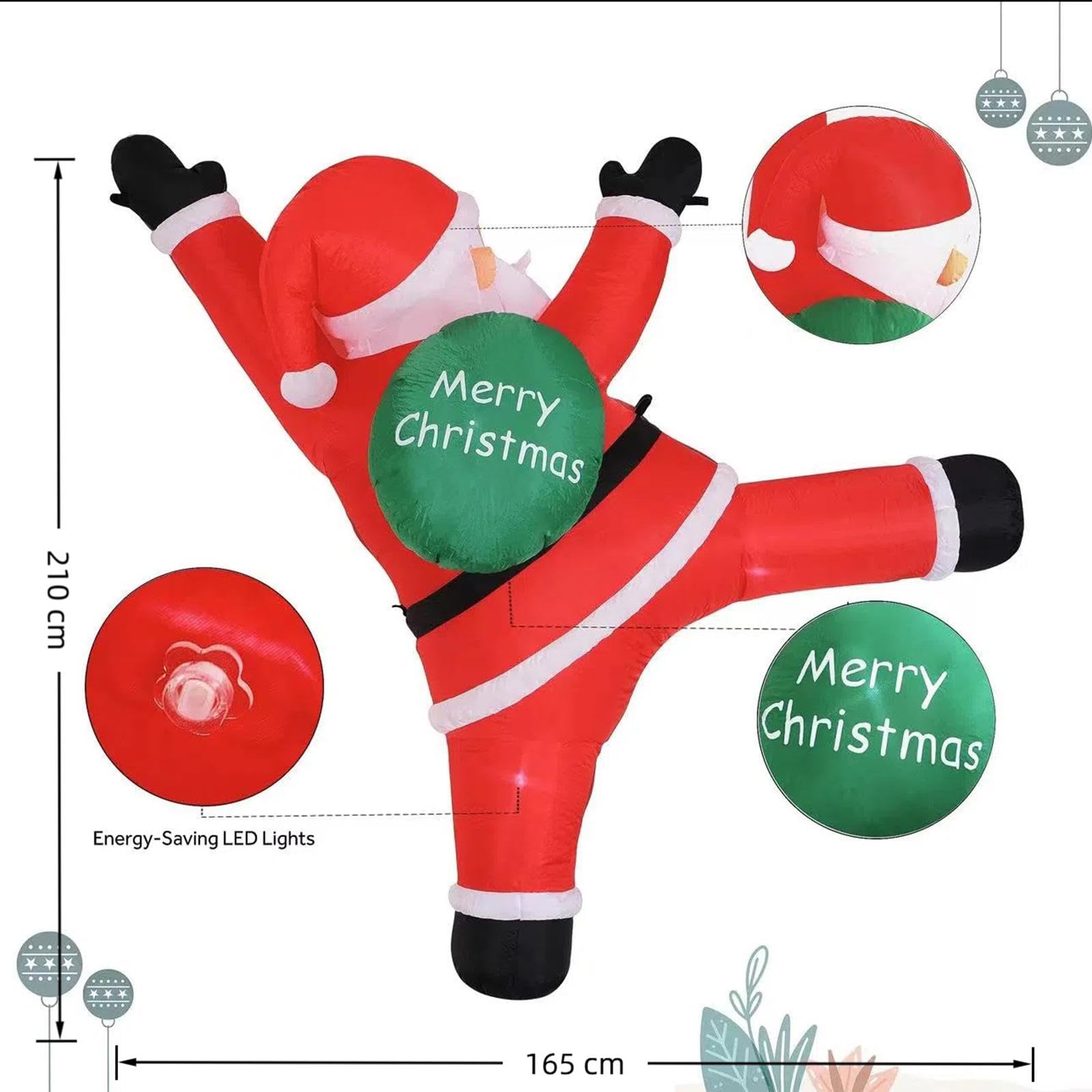 Papá Noel Inflable Colgante, Decoración Navideña, para Uso Exterior.