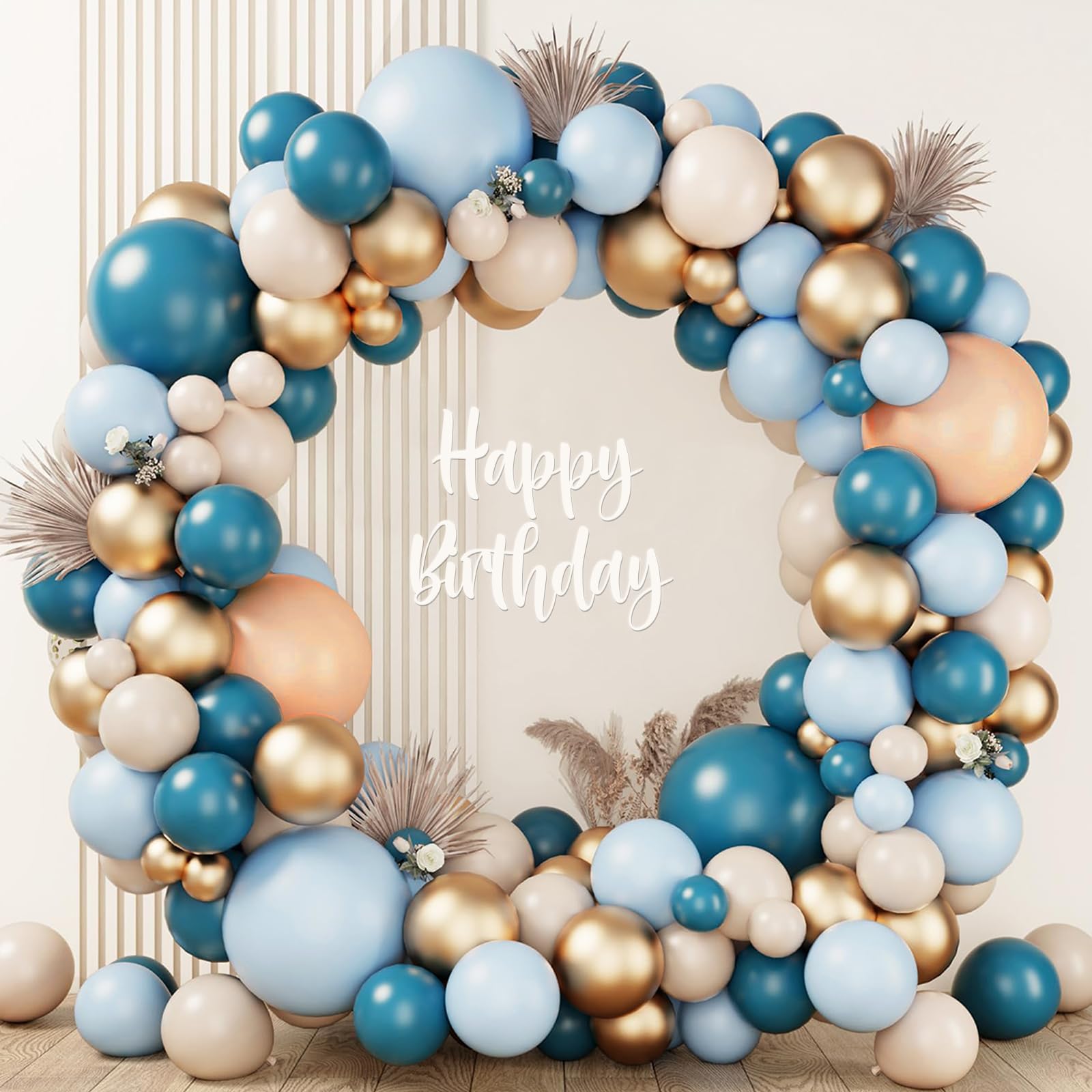 Dusty Blue Balloon Arch Kit - 143pc Gold & Sea Blue Balloon Garland Kit for Man Boy's Happy Birthday, Baby Shower, Wedding, Christening