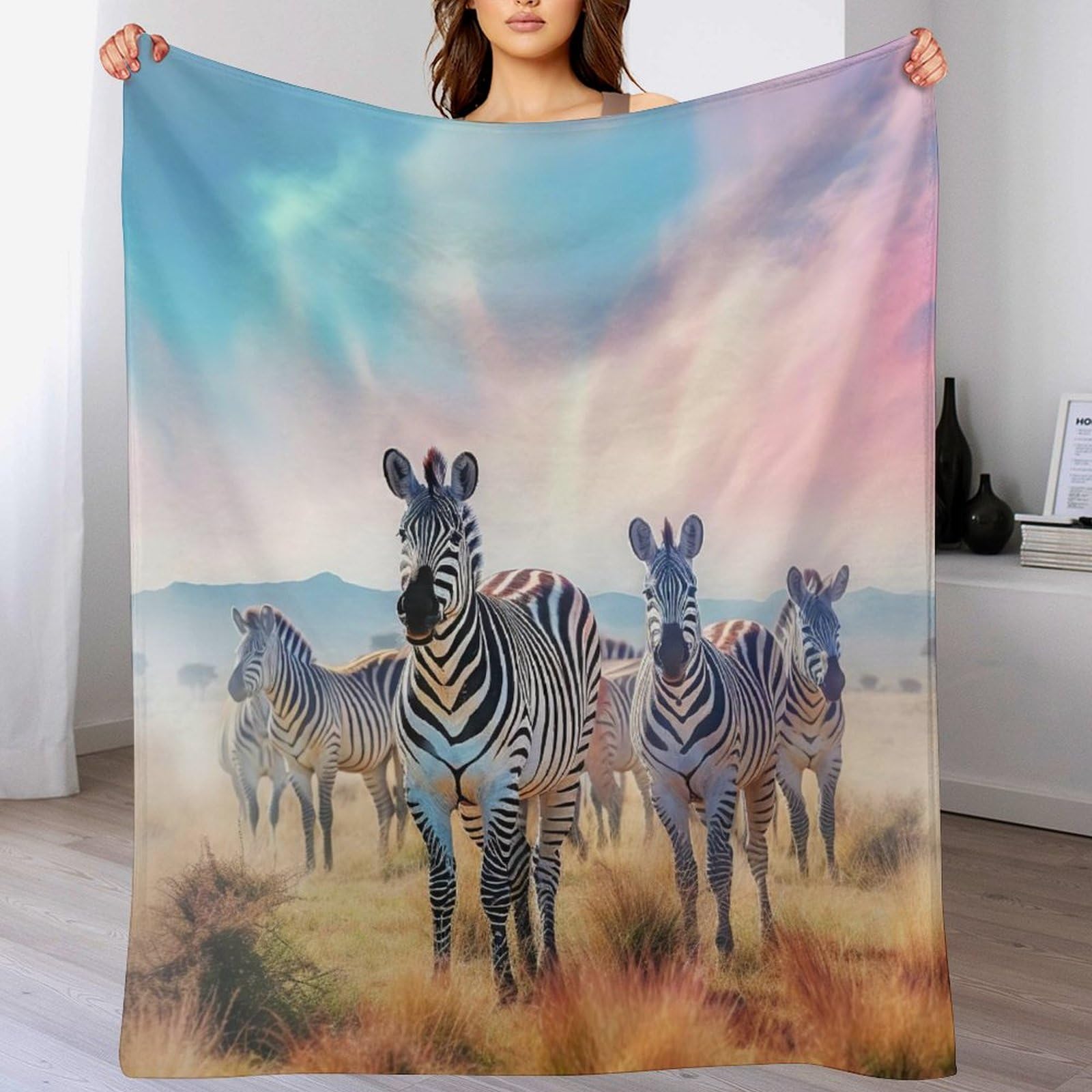 Couverture lourde et hypoallergénique en flanelle respirante motif zèbre