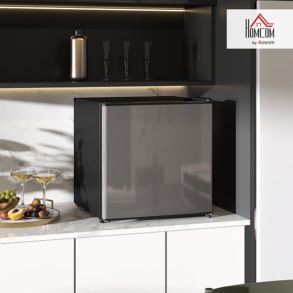 HOMCOM Mini Frigorifero da Tavolo 46 Litri, Frigo Piccolo con Scomparto per Ghiaccio, Porta Reversibile, Temperatura Regolabile e Piedini per Camera da Letto, Ufficio, Colore Argento - 2