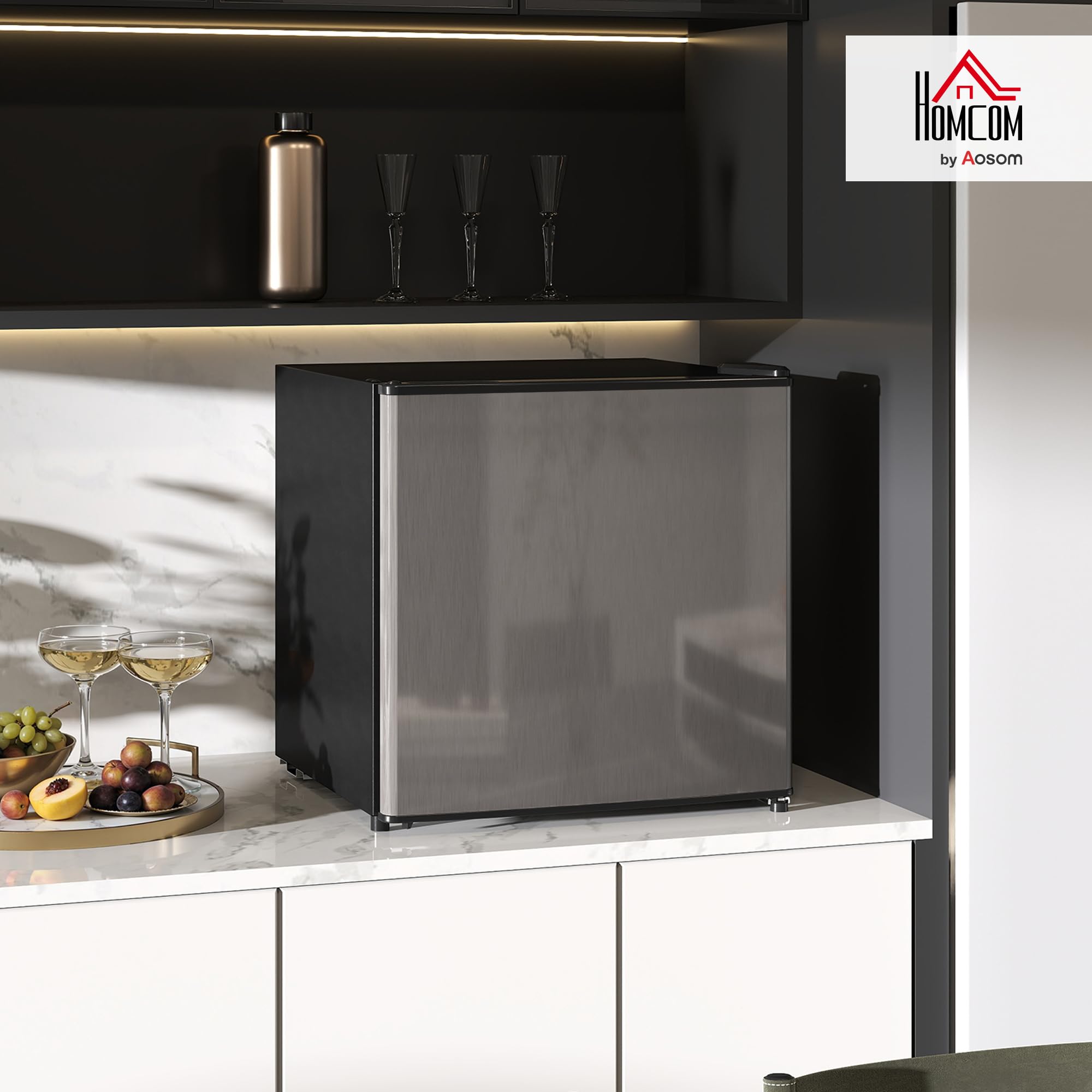 HOMCOM Réfrigérateur congélateur 46 L, mini frigo 41,5L+4,5L, silencieux, porte réversible, argenté
