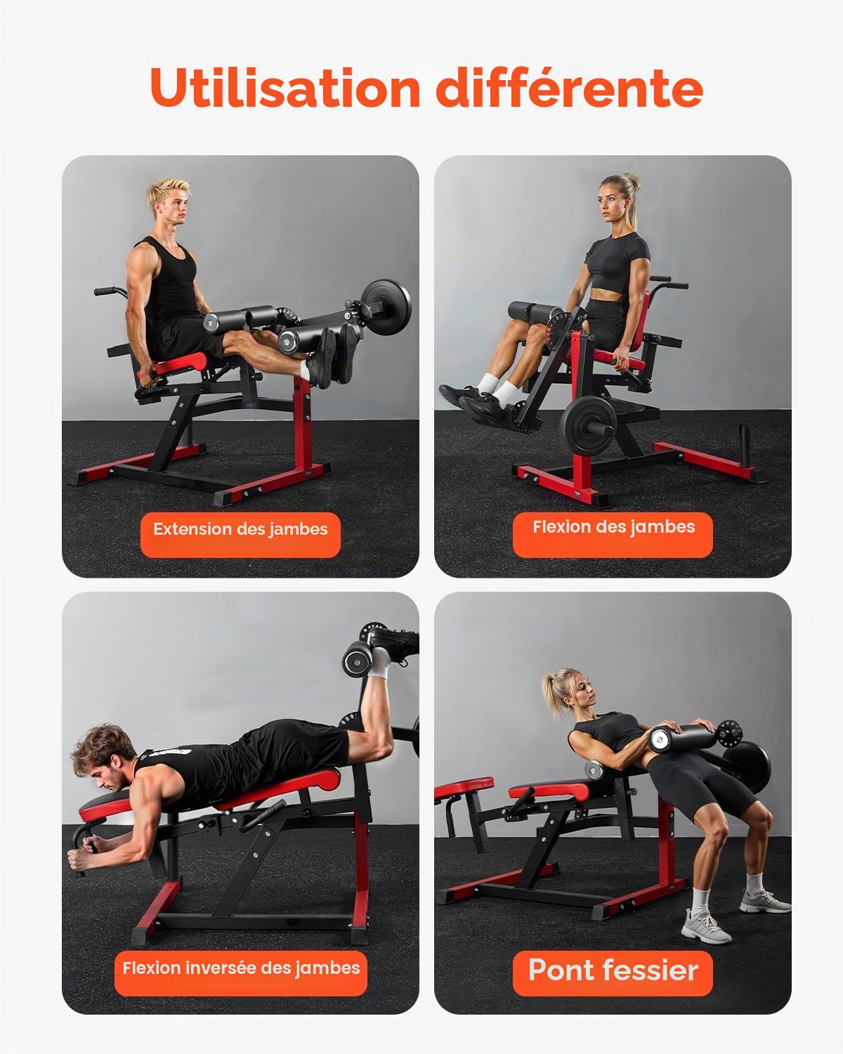 VEVOR Extenseur de Jambes avec Capacité de 249,5 kg, Machine d'Extension et de Flexion des Jambes Rotative et Réglable, Machine à Quadriceps Ischios Assis, Équipement Banc de Musculation pour Gym