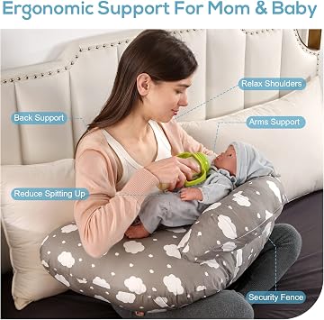 Labtec Nursing Pillow for Breastfeeding, Multifunctional Breast Feeding Pillow with Adjustable Waist Strap and Safety Fence, 100% Cotton Removable Pillowcase, Pregnancy Gift