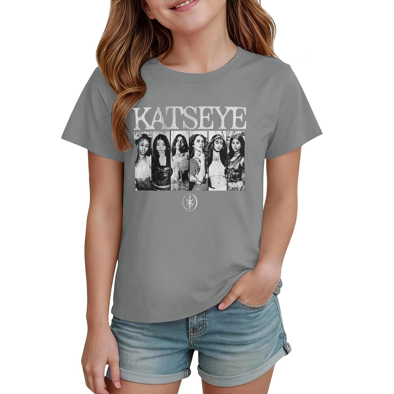 KATSEYE Tshirt for Kids Girls Boy Short Sleeve Crewneck Shirts Unisex Idol Music Group Album Tour Novel Fans Shirt