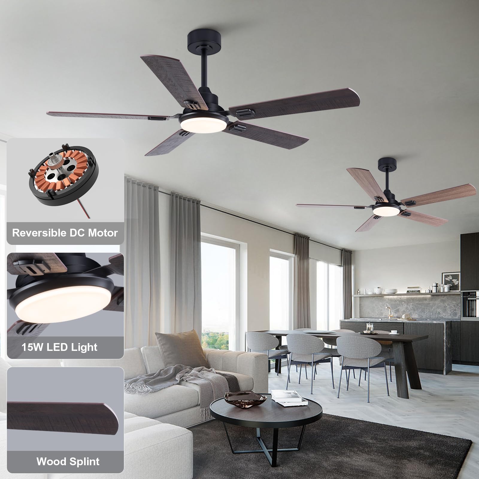 Amazon.com: DELIHUA Ventiladores de techo de 52 pulgadas con luces
