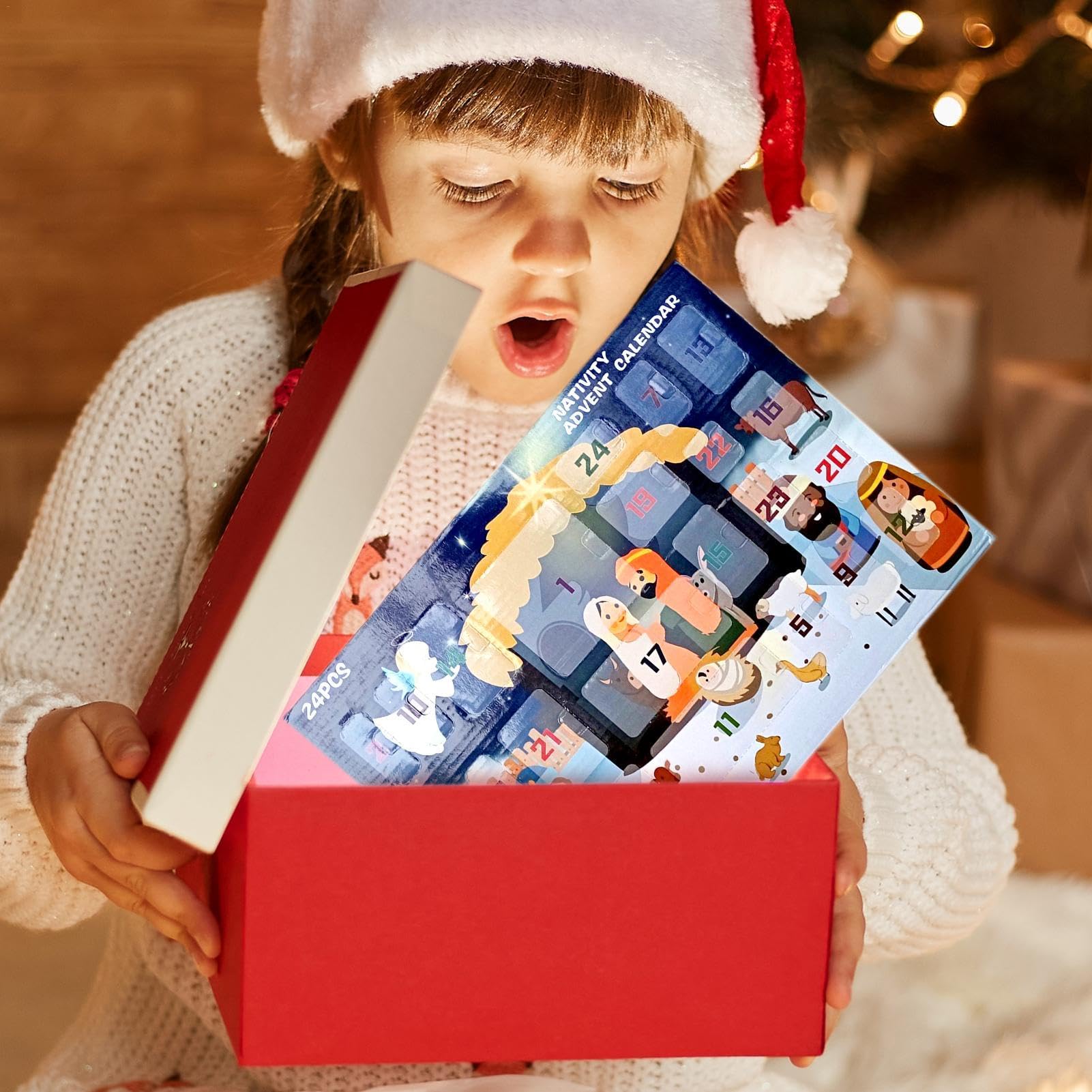 Weihnachtskrippe,Adventskalender 2024 Adventskalender für Kinder aus | Kreative Feiertags-Adventskalender-Sammelfiguren für Wohnzimmer und Schlafzimmer Wei