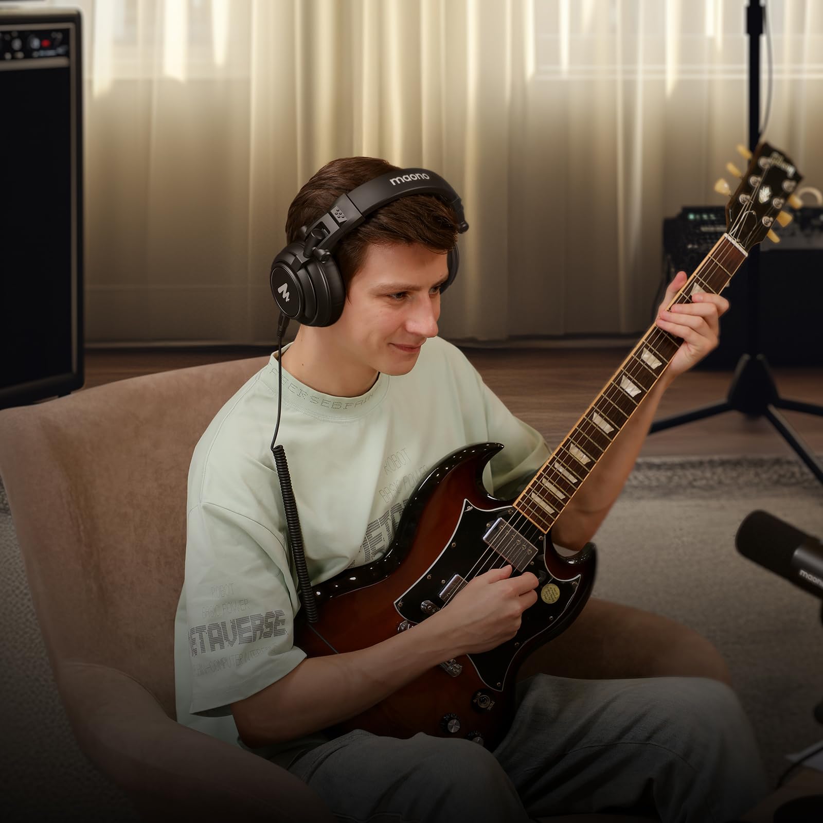 Maono Dynamische Studio-Kopfhörer mit geschlossener Rückseite, 3,5 mm und 6,35 mm Klinkenstecker für Podcasting, Musikproduktion, Streaming und mehr