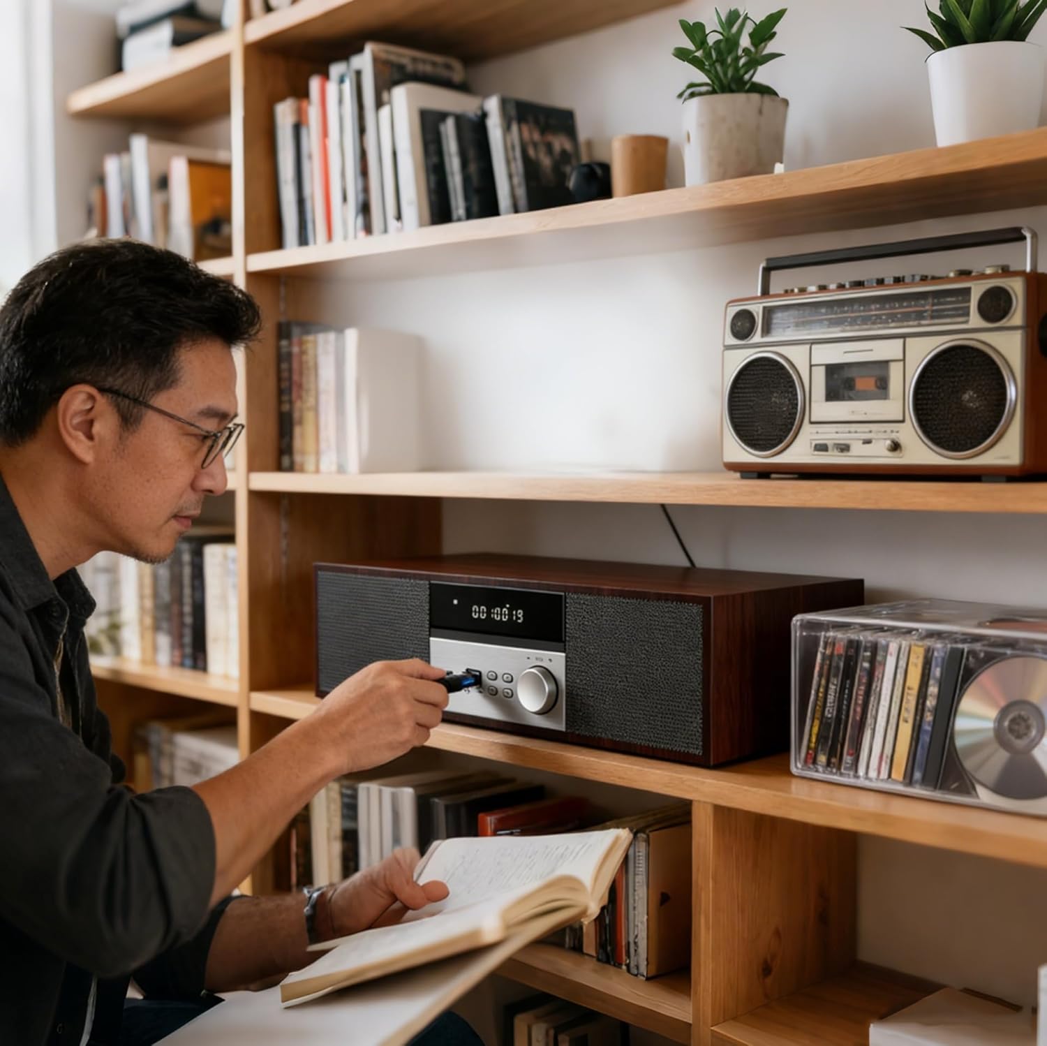 LONPOO Stereo Shelf System for Home, Vintage CD Player 40W RMS Micro Mini System with Remote Control, Bluetooth, FM Radio, USB MP3 Playback & Aux-in,Brown - Image 5