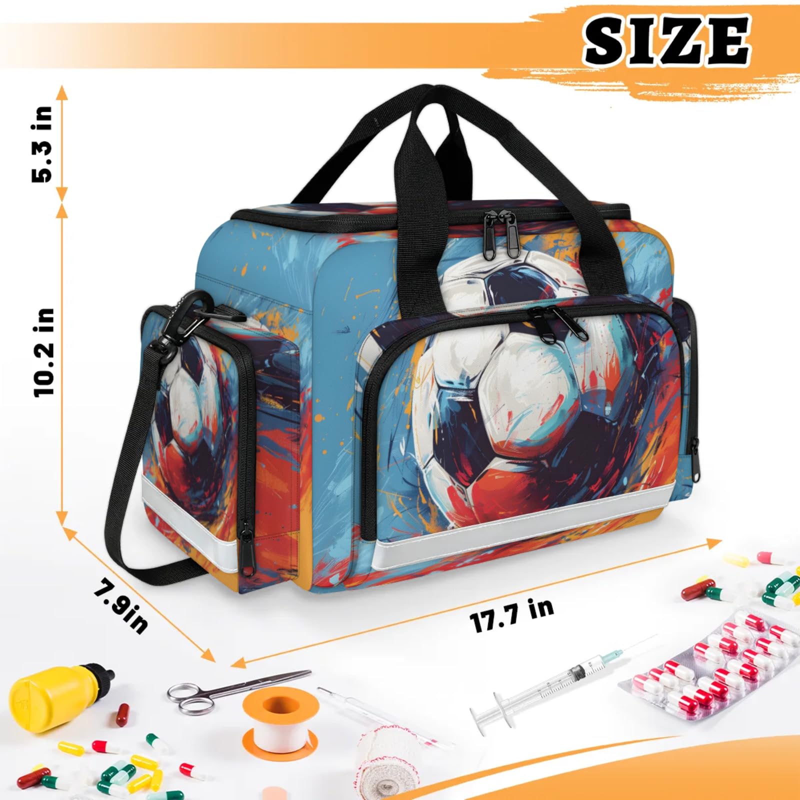 GzLeyigou First Aid Bags Empty, Oil Painting Football Emergency Bag First Aid Kit Multiple Compartment Kit Carrier On Call Trauma Bag For Paramedics Emergency Medical Supplies Kit