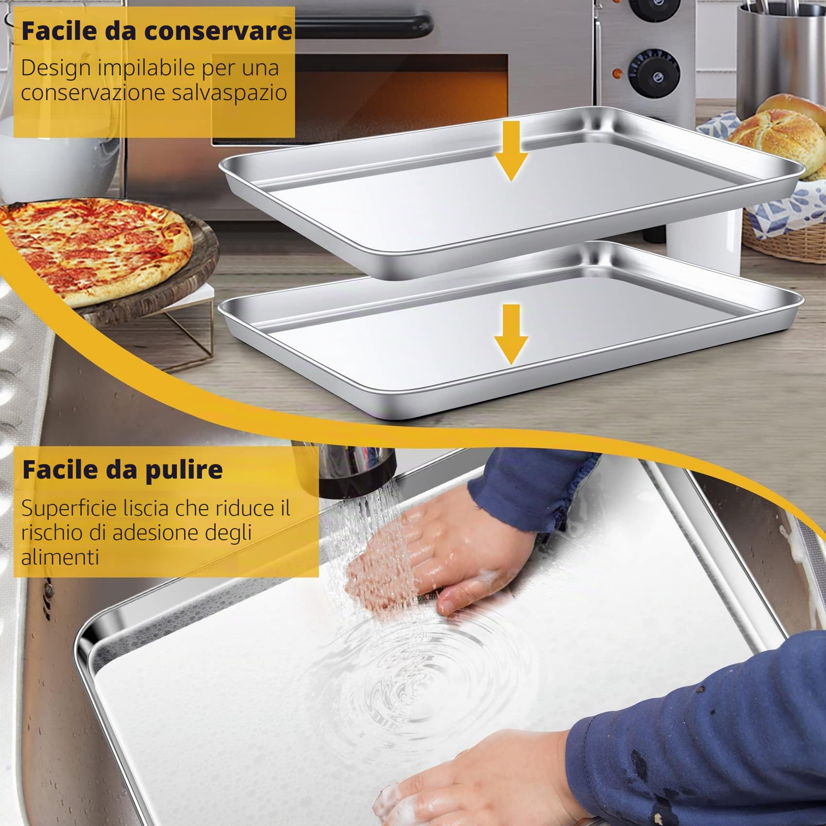 Onader Set di 2 teglie rettangolari in acciaio inox, 40,5 x 30,5 x 2,5 cm