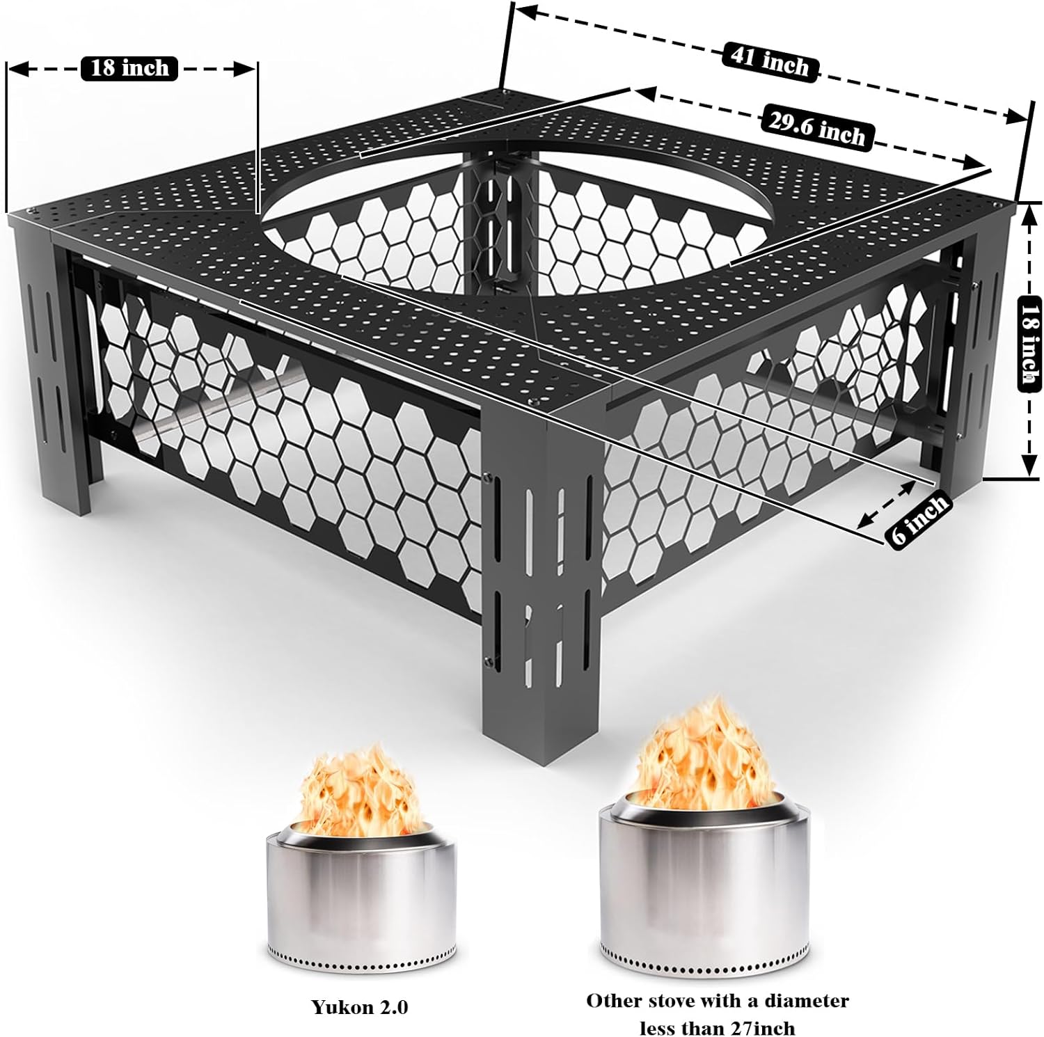 Fire Pit Surround Tabletop Large Use for Solo Stove Bonfire Ranger Yukon 2.0 and Mesa, Fire Pit Table Square Made of UV-Resistand Antirust Thick Metal, for Indoor Outdoor Use