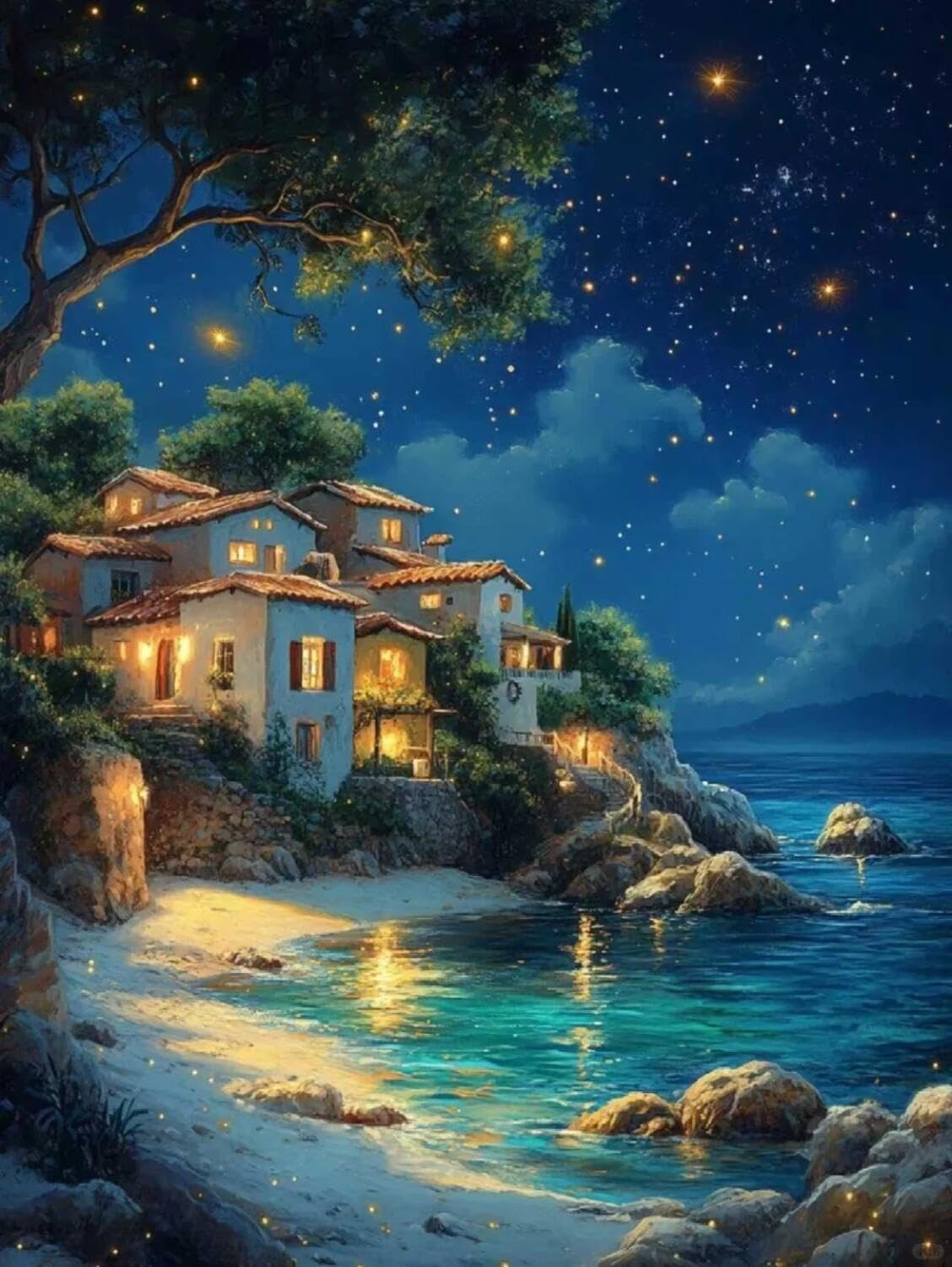 Rqwybcaxn Bead Embroidery Kits Houses by the Sea 40x50cm