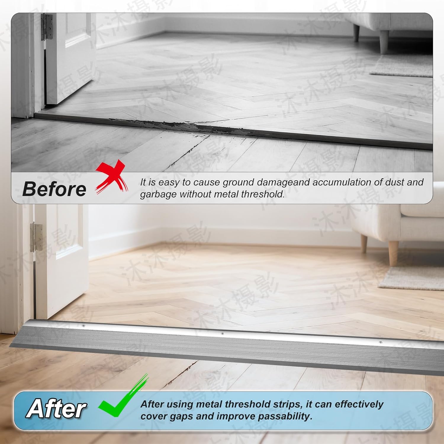 Raytano 2Pack 36in Aluminum Floor Transition Strip for Threshold Height 0.4-1.6", Metal Reducer Moulding Door Threshold for Tile Wood Carpet Laminate Vinyl Flooring, Size 36"×4"×0.35"(Silver,2pcs)