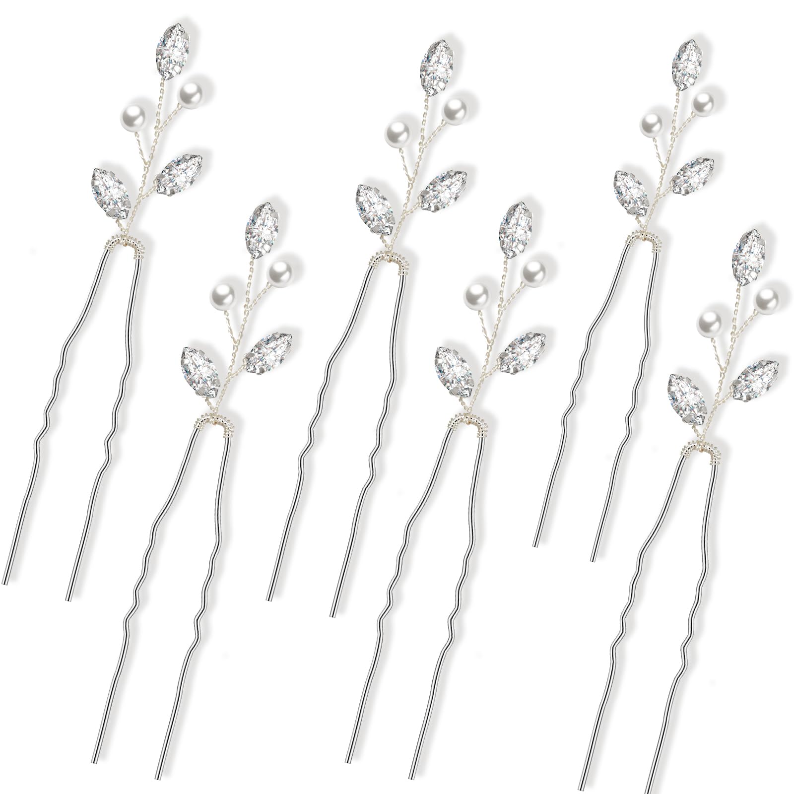 Syhood 6 Pieces Pearl Crystal Bridal Hair Pins Rhinestone Flower Wedding Hair Pins Prom Accessory for Women Wedding Hairstyles(Silver)
