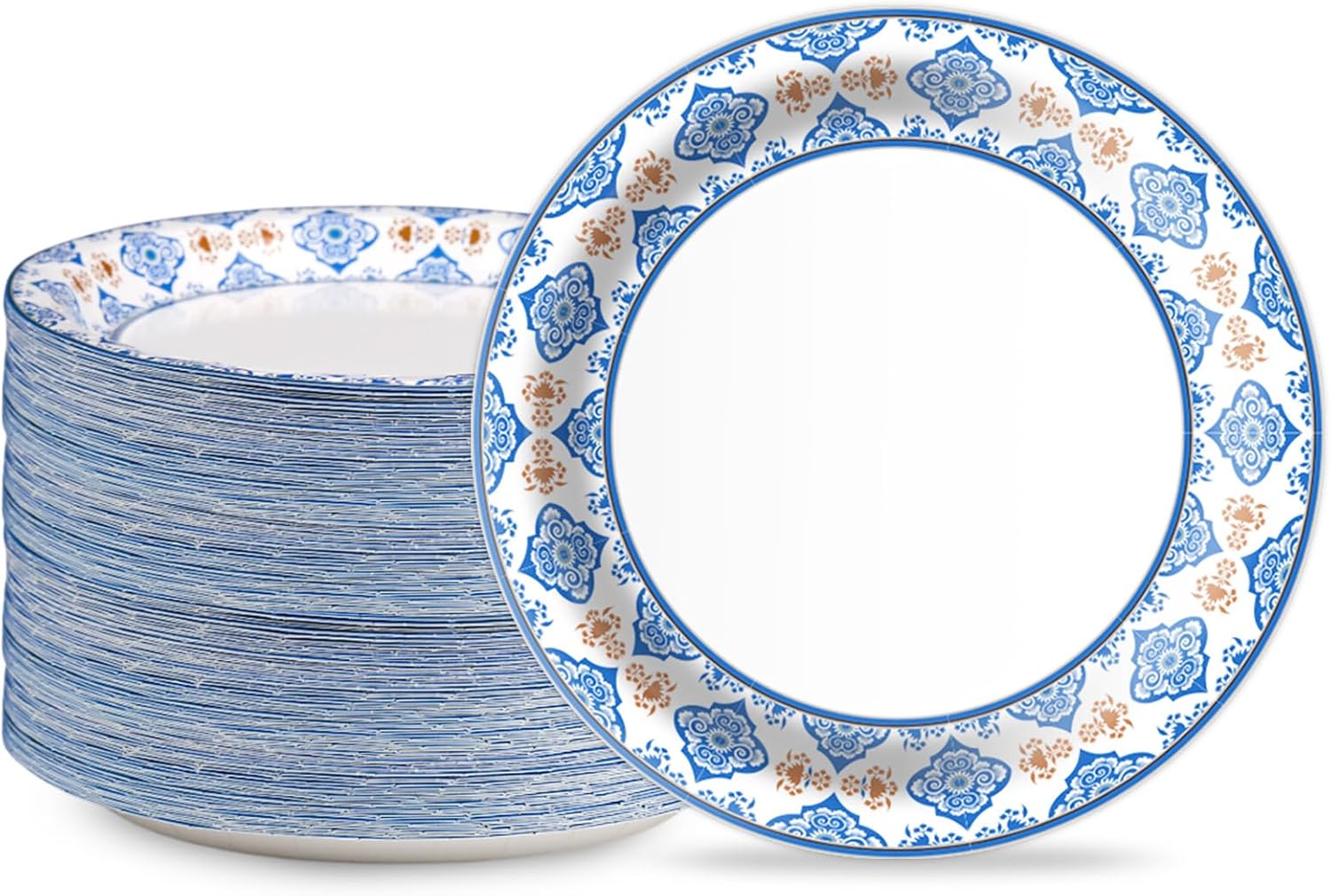 10 Inch Blue Floral Paper Plates, 100pcs Large Disposable Plates, Heavy Duty Flower Plate Tableware for Party, Daily Use, Soak Food,Cut Food, Family Gathering, Dinner Time Birthday Wedding