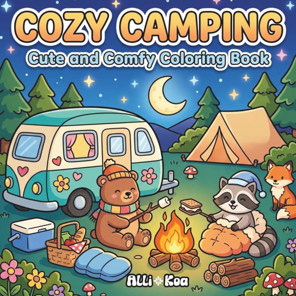 Cozy Camping Cute and Comfy Coloring Book: Bold and Easy Pages With Adorable Campfires, Cabins, and Woodland Animals To Color For Relaxation And Stress Relief