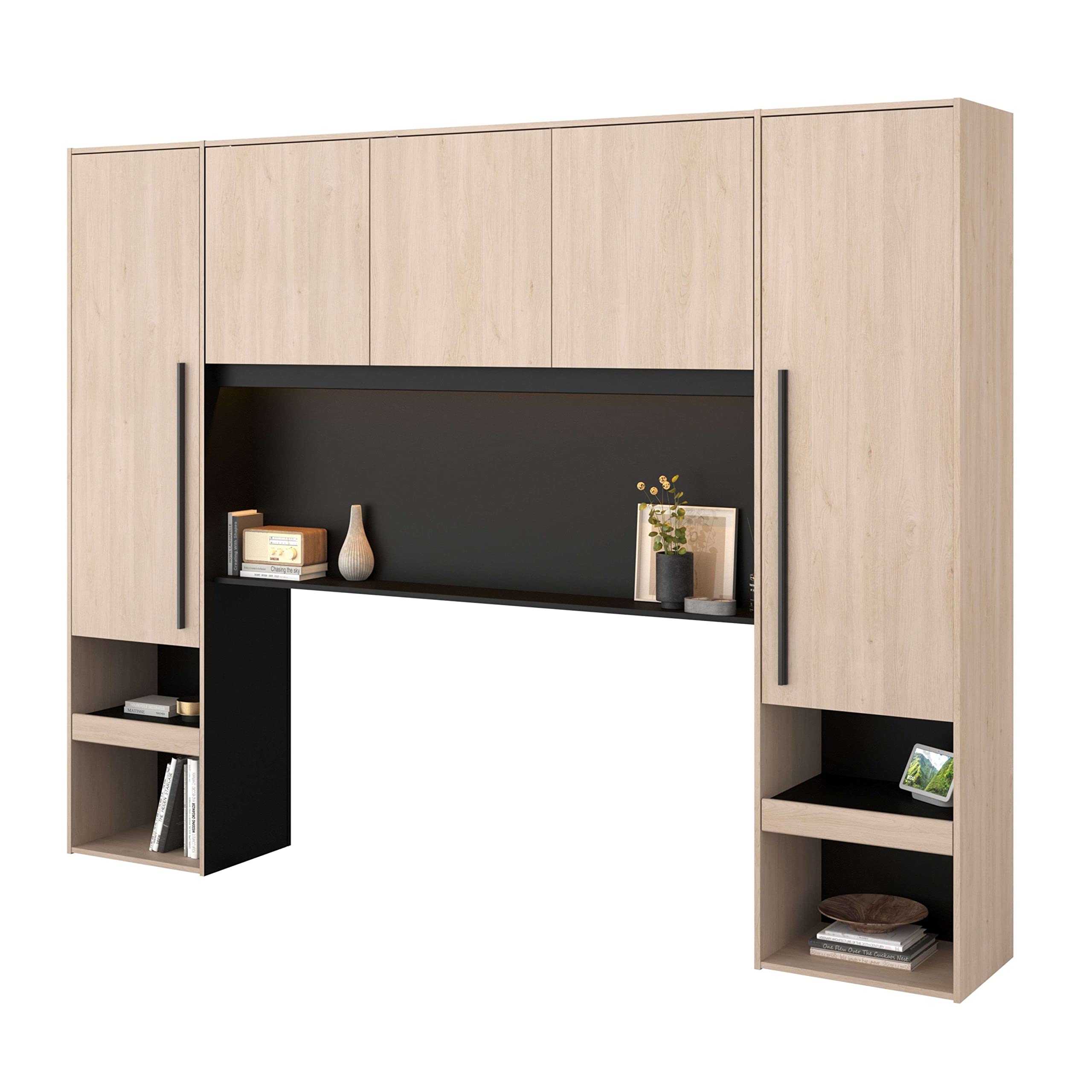 Miroytengo Pack Dormitorio Completo John Cama con cajones y Cabecero Puente Roble Brooklyn y Negro Stipple (Cama de 135-140x190 cm)