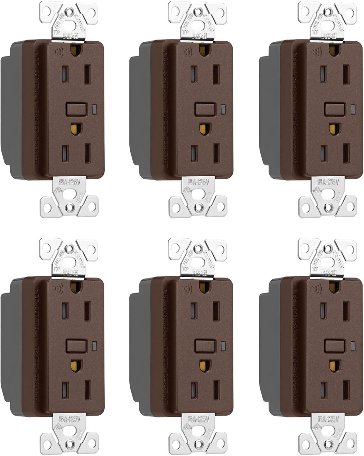 (case of 6) Eaton Z-Wave Plus Split Control Wireless Duplex Receptacle, Tamper Resistant, 15A, Flush Mounting, Oil Rubbed Bronze Color, 2 Pole 3 Wire grounding, Decorator Receptacle