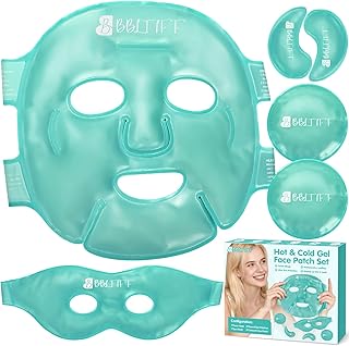 kühlmaske Gesicht und Augenmaske kühlend, mit 4 x Halbmond & Rund Augen Kühlpads, Gel Schlafmaske Kühlend Wiederverwendbare Set, für Hautpflege, Ödeme Reduzieren, Kalt & Heiß Dual Purpose