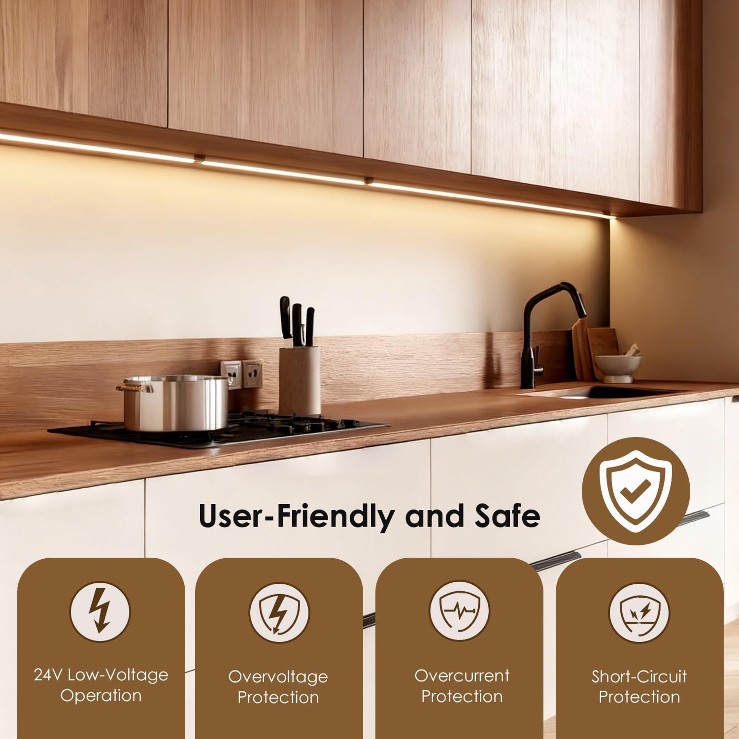 LED Recessed Lighting Kit - FamtaCare 6Pcs Self-Adhesive Silver LED Strip Lights for Interior Wood Slat Wall. Dimmable 3000K Wall Panel Lamps with Touch Control for Stairs & Home Decor