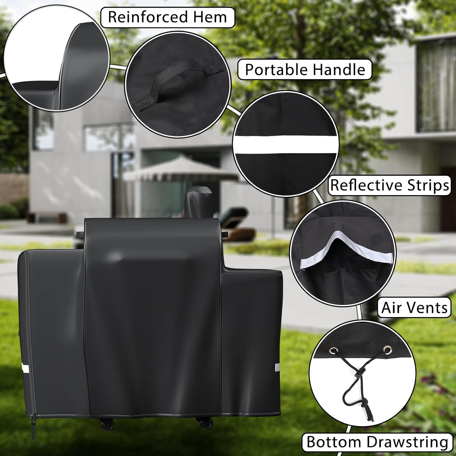Grisun Grill Cover for Pit Boss Platinum Laredo 1000 Wood Pellet Grill, 600D Heavy Duty Anti-Fade Waterproof Grill Cover with Portable Handle and Reinforced Hem