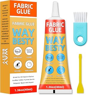 Fabric Glue Permanent, 40ml Liquid Stitch Fabric Glue for Clothing Permanent Washable, Patches, Denim, Leather, Polyester, Flannel, Cotton-Mighty mend it Waterproof (1 Pack 1.36oz)