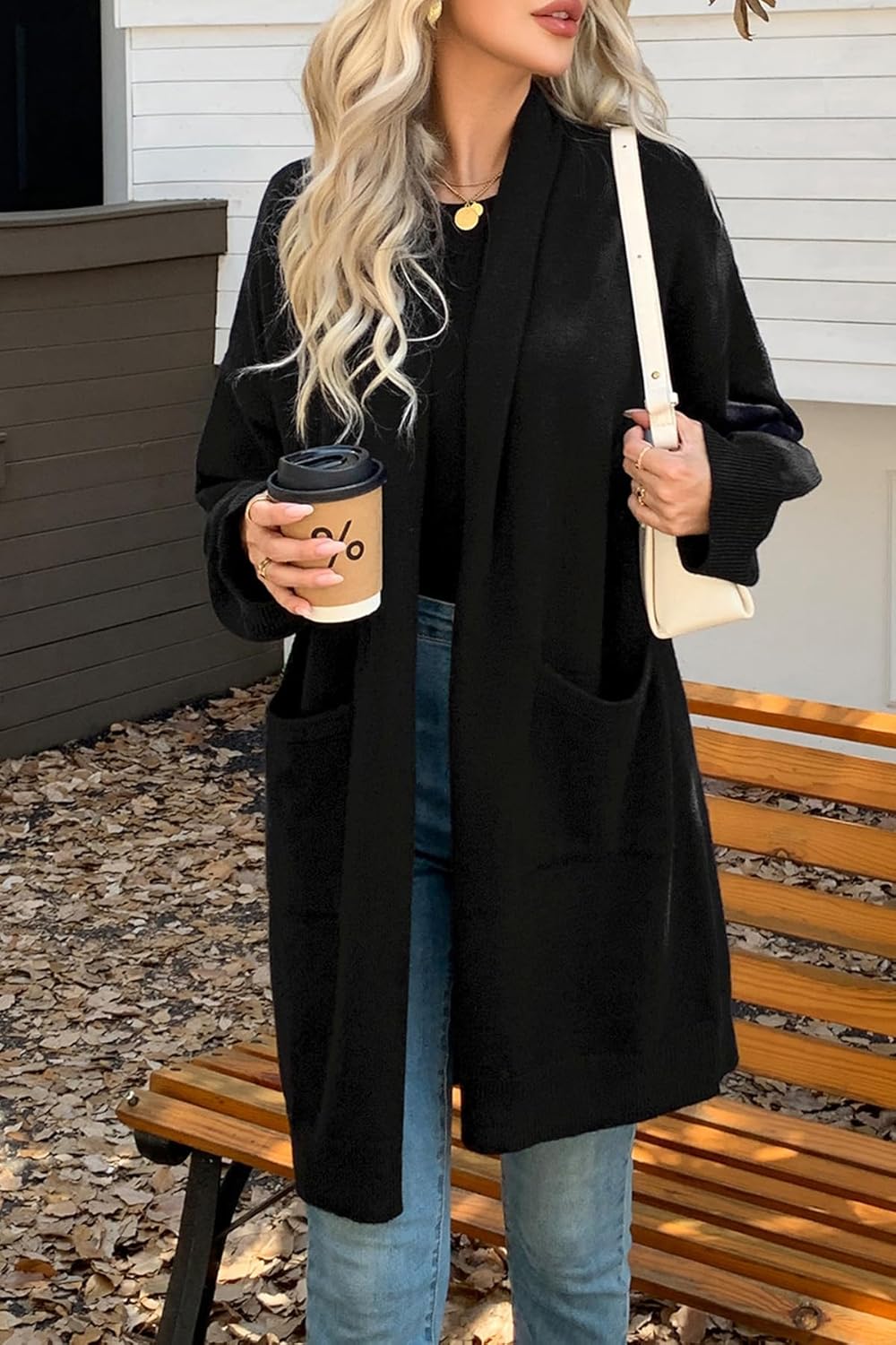 Long Cardigan Sweaters for Women Oversized Open Front Lapel Soft Knit Casual Cardigan with Pockets - Image 3