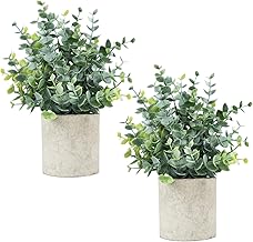 Velener 2 Pcs Small Fake Plants Eucalyptus, Artificial Plants Indoor for Shelf, Potted Eucalyptus Plants for Home/Bathroom/Pottery Barn/Desk/Farmhouse/Coffee Table Decor (Sage Green)