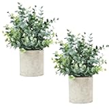Velener 2 Pcs Small Fake Plants Eucalyptus, Artificial Plants Indoor for Shelf, Potted Eucalyptus Plants for Home/Bathroom/Pottery Barn/Desk/Farmhouse/Coffee Table Decor (Sage Green)