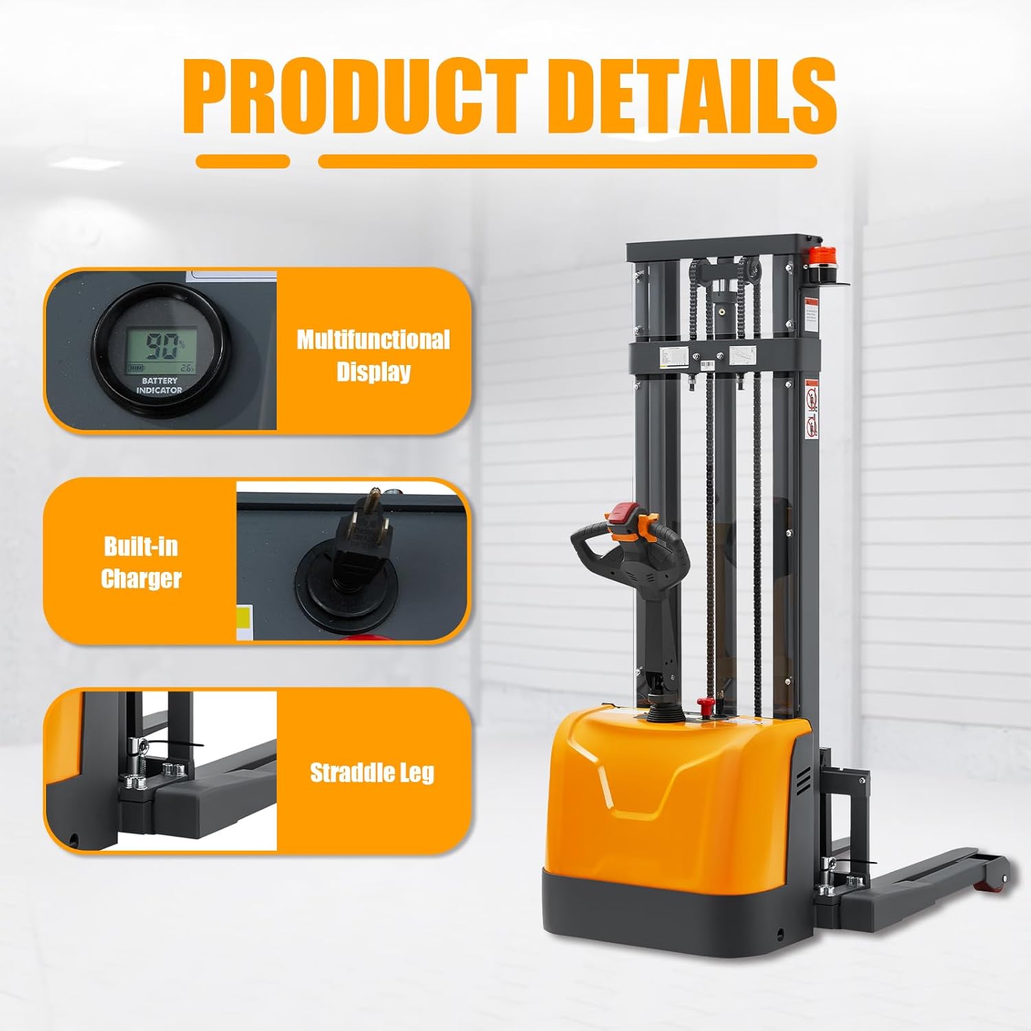 APOLLOLIFT Fully Powered Electric Stacker with Straddle Legs, 3300 lbs Capacity 138" Lift Height, Fully Electric Material Handling Lift Truck, with Adjustable Forks