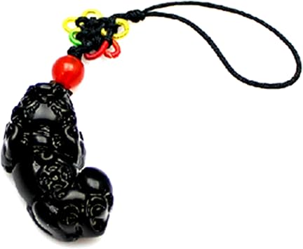 Betterdecor Handmade Black Obsidian Feng Shui Pi Yao Hanging Charm Amulet for Wealth