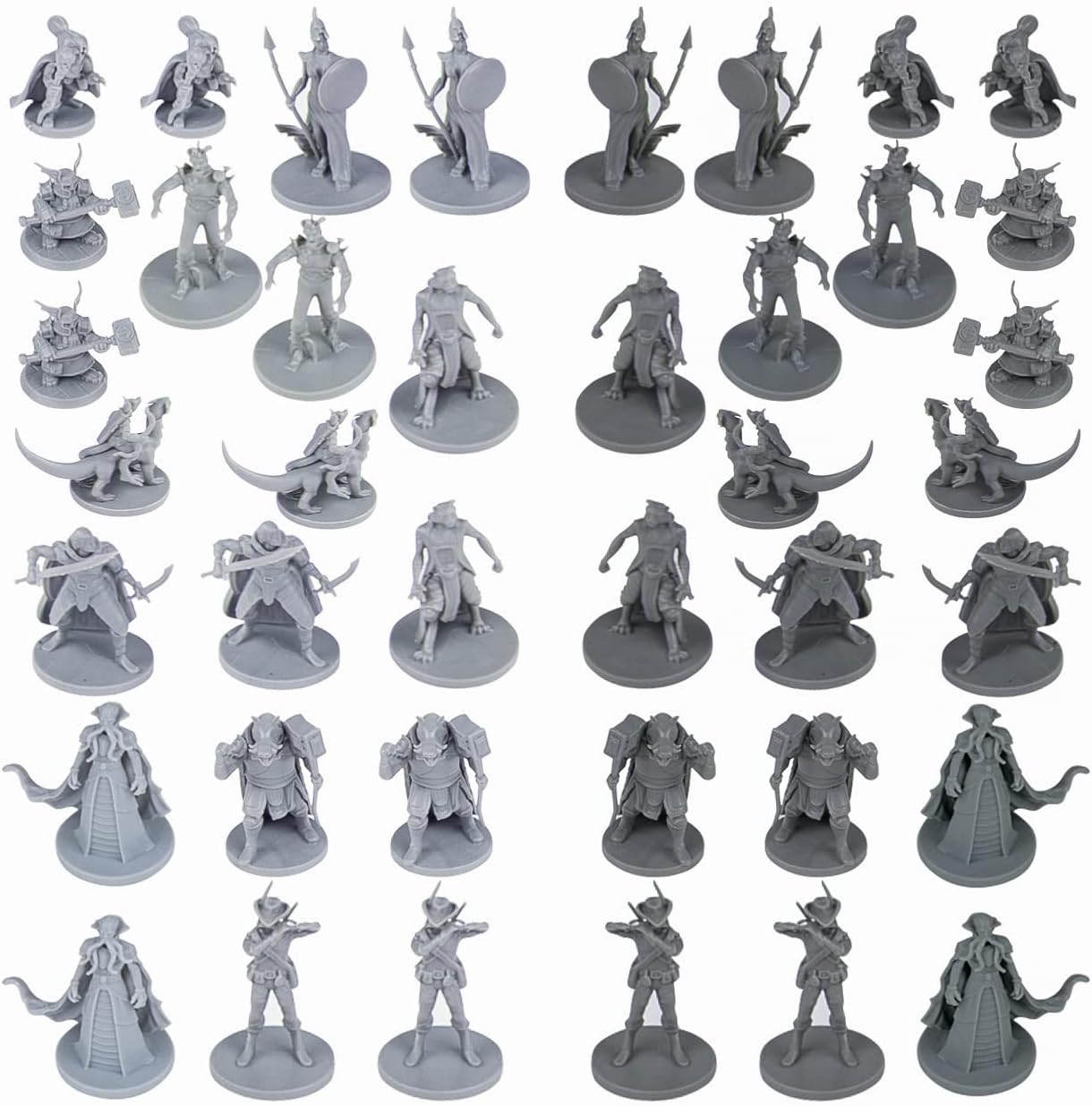 40 Fantasy Tabletop Miniatures for Dungeons and Dragons . 28MM Scaled 10 Unique Designs, Bulk Unpainted