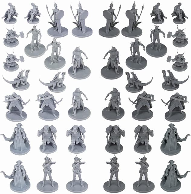 40 Fantasy Tabletop Miniatures for Dungeons and Dragons. 28MM Scaled 10 Unique Designs, Bulk Unpainted Miniatures, Great for D&D Miniatures