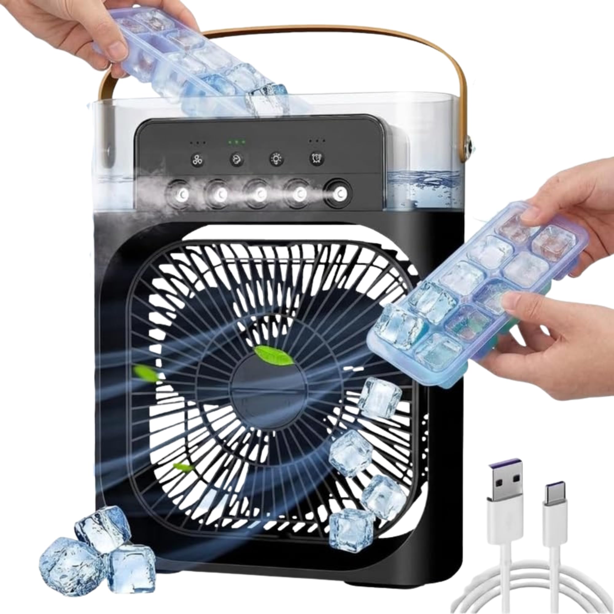 Drumstone TopRated 𝟏𝟓𝐘𝐫 𝐖𝐚𝐫𝐫𝐚𝐧𝐭𝐲 Portable Air Conditioner Fan, Mini Evaporative Air Cooler with 7-Color LED Light for Home and Office, 3-in-1 Cooling and Humidifier Function – Black