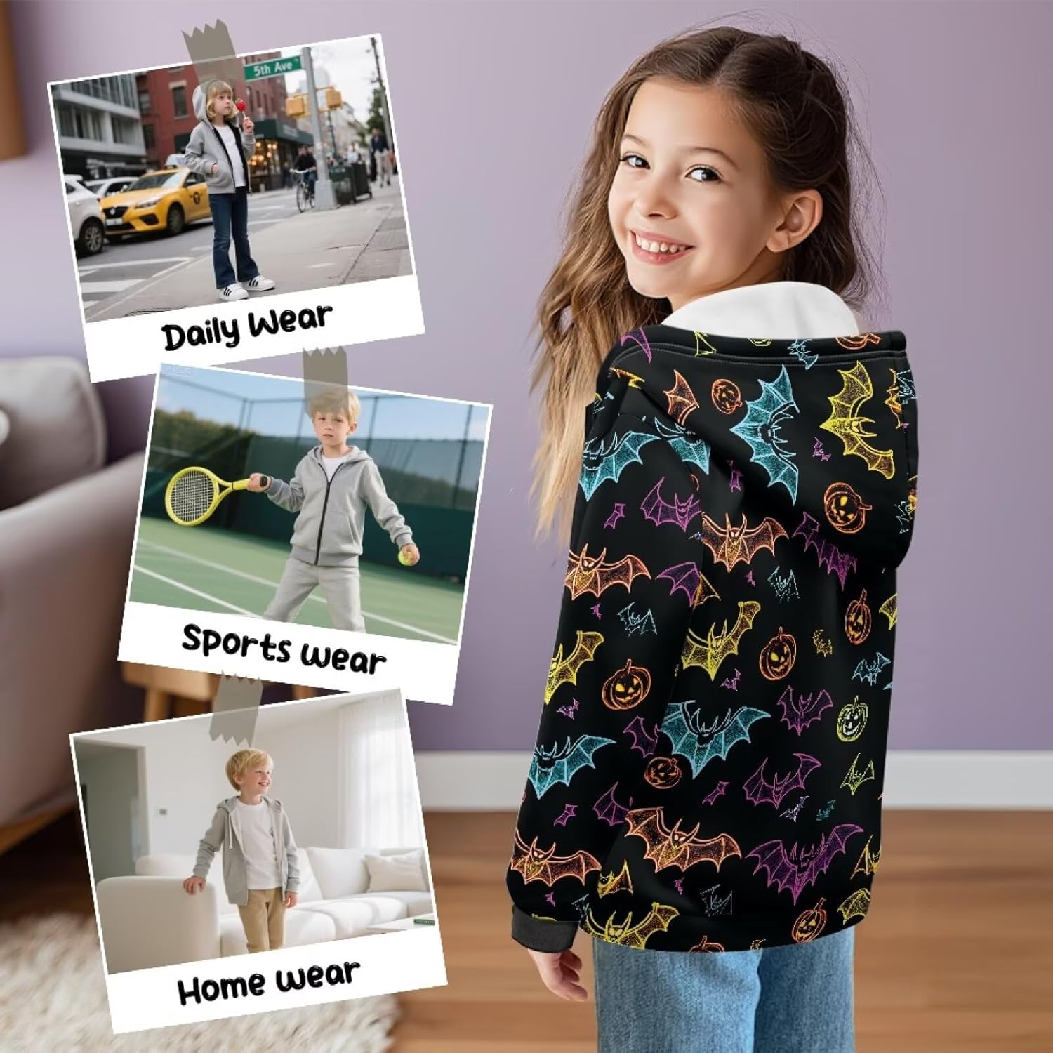 Boys Halloween Sweatshirts Fashion Zip Up Hoodie Size 7-12 Kids Fleece Lined Hoodie with Kangaroo Pocket