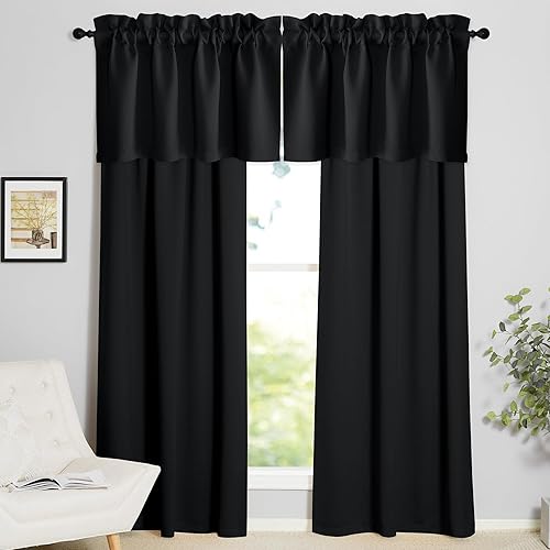 Miniatura 6 de NICETOWN Cenefa opaca negra con bolsillo para cortinero, con aislamiento térmico, cortina corta sólida para ventana pequeña, dormitorio, sala de