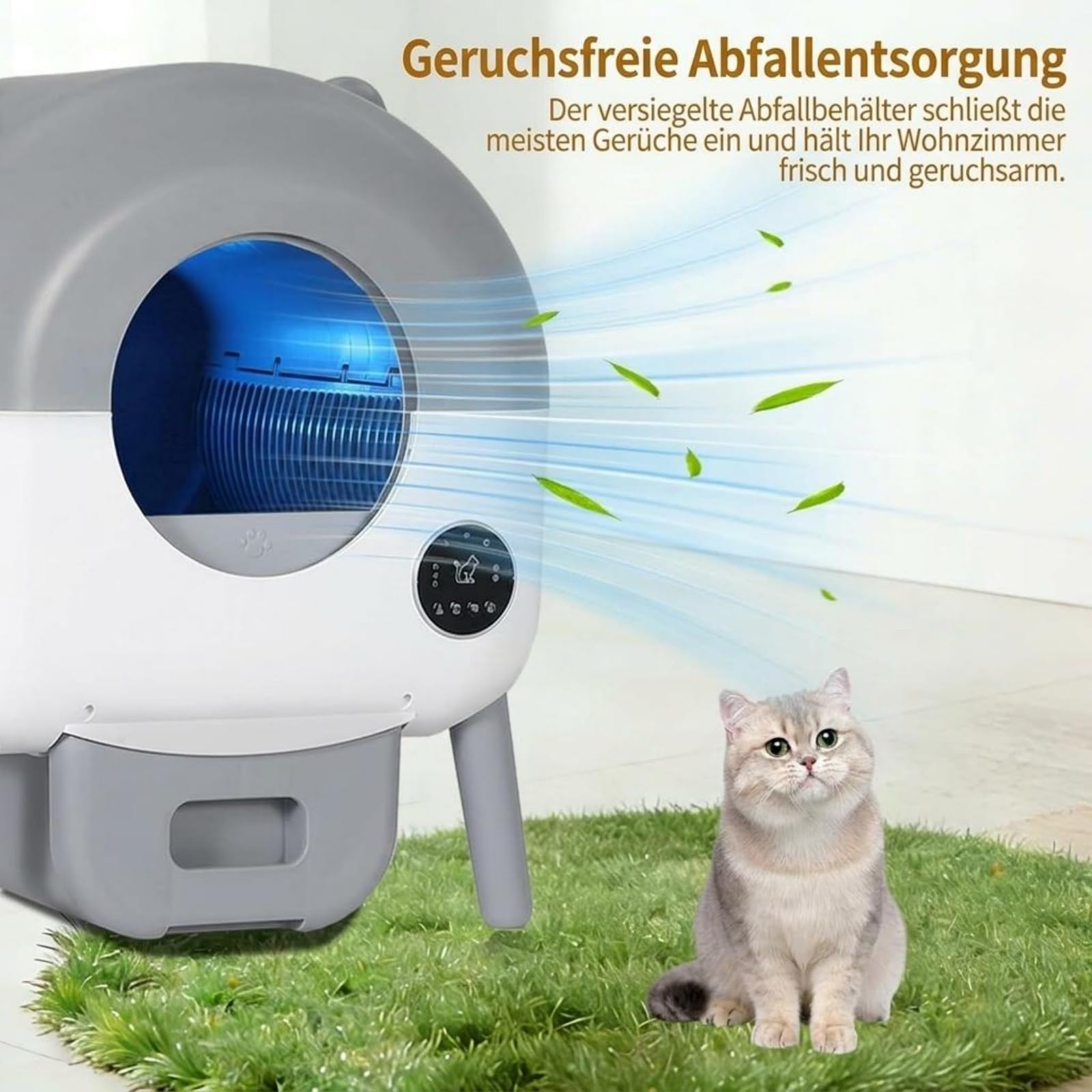Selbstreinigendes Katzenklo mit App-Steuerung | Automatisches Katzenklo für Mehrfachkatzen, geruchsfrei, leise, großes Fassungsvermögen, mit eingebautem LED-Licht, Sicherheitssensoren