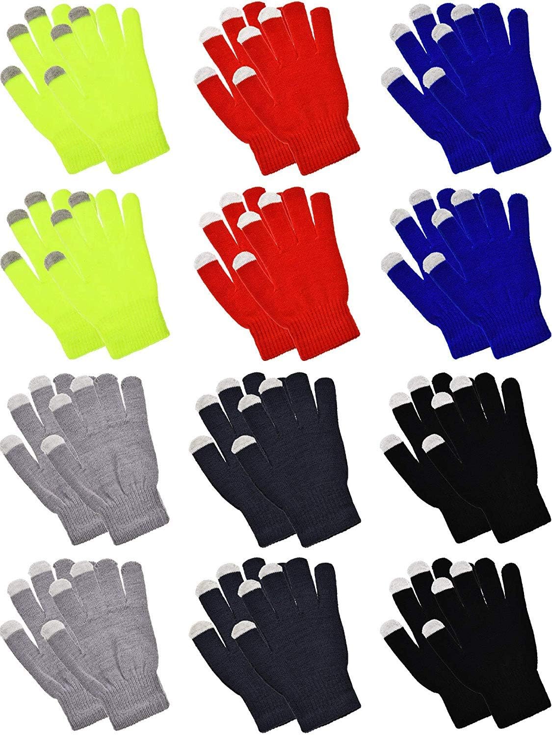 Pangda 12 Pairs Winter Touch Screen Gloves for Men Women Stretch Knitted Texting Gloves Warm Windproof Solid Color Mittens