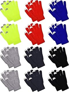 Pangda 12 Pairs Winter Touch Screen Gloves for Men Women Stretch Knitted Texting Gloves Warm Windproof Solid Color Mittens