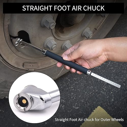 Miniatura 5 de SAFELIFE Medidor de presión de neumáticos de doble cabezal para camiones, 10-150 PSI, medidor de neumáticos de acero inoxidable resistente con