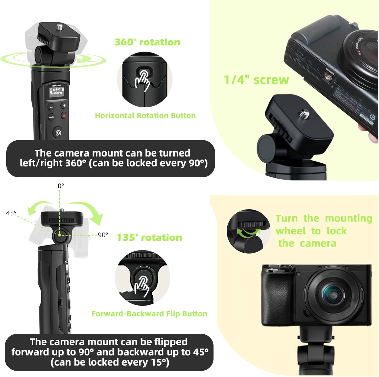 for Sony Vlogging Hand Grip Tripod, OLED Rechargeable Wireless Camera Remote Control for ZV-E10, A7IV, A7III, ZV1, ZV-1F, A6700, A6400, A6100, RX100, FX3, FX30 | Replaces GP-VPT2BT