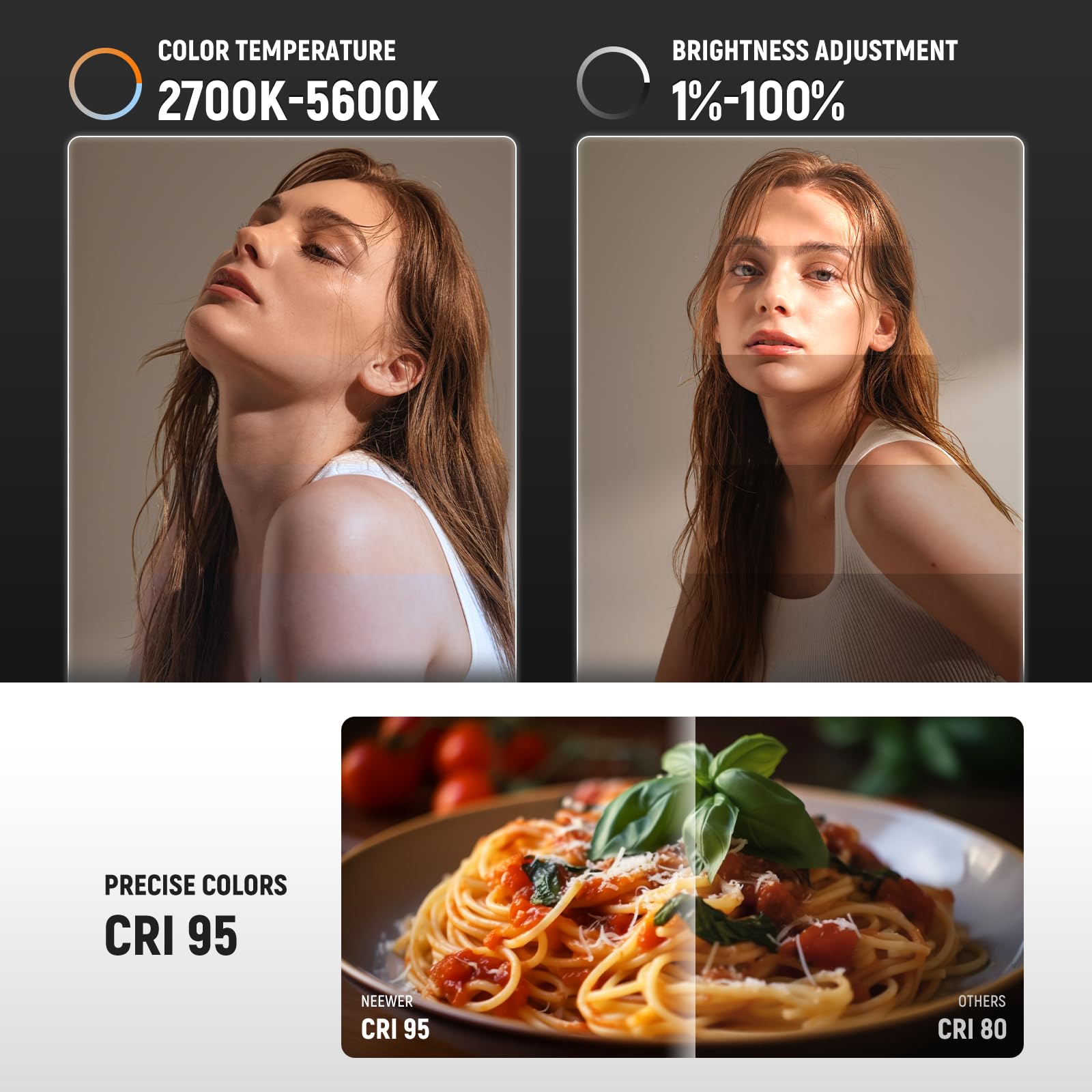 NEEWER BASICS 10W Luce di Riempimento LED Portatile da 60cm, Luci Tubo Gonfiabile Bicolore in TPU,2700K-5600K CRI95 Cavo 194cm Alimentata da USB A per Fotografia Studio Riprese Video Streaming, GC10B