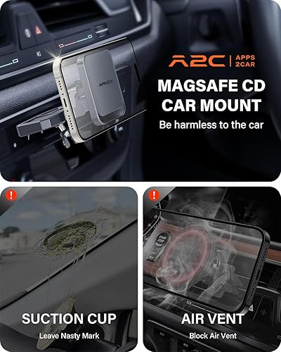 Miniatura 4 de APPS2Car Magsafe Soporte de teléfono para CD para automóvil atracción magnética 25N Soporte magnético para teléfono para coche 360 manos libres