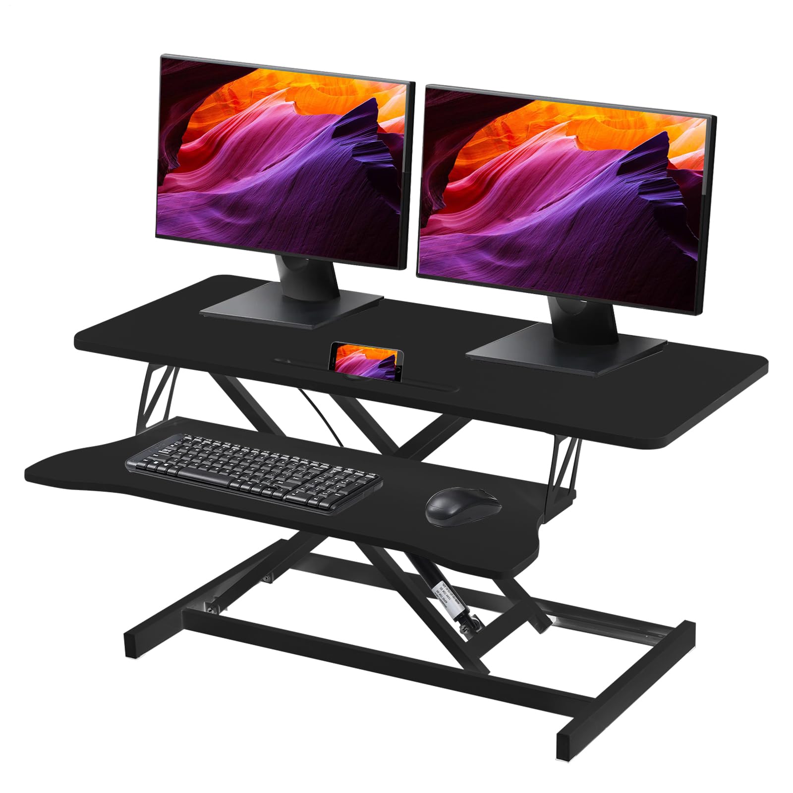 Höhenverstellbarer Schreibtisch-Aufsatz 94 x 40 - Sit-Stand-Erhöhung Macht Jede Workstation zum Standing Desk - mit Tastaturablage Belastbar bis 20 kg Gadgets - Schwarz